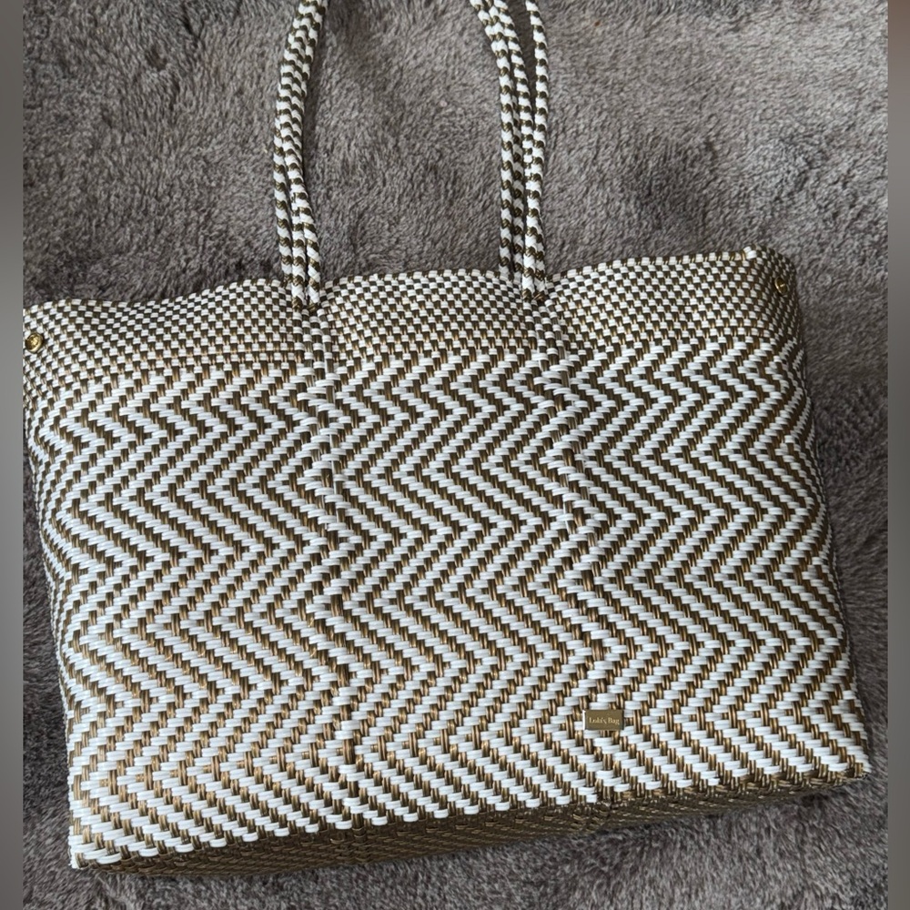 Lola’s Bag Chevron Large Gold Tote Bag with little wallet bag